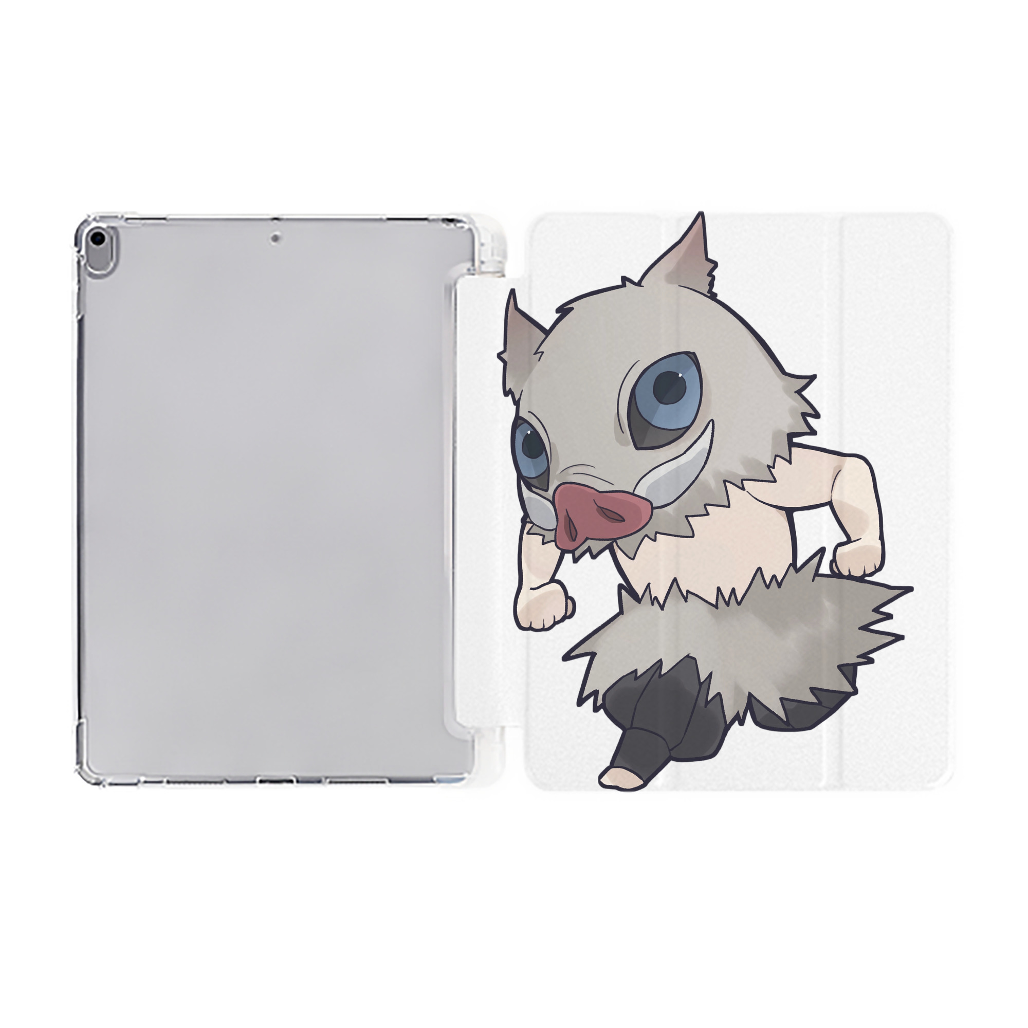 （画像用） 鬼滅の刃（きめつのやいば）嘴平 伊之助／はしびら いのすけ Hashibira Inosuke IPad ケース ペン収納付き 三つ折りスタンド PUレザー×シリコン 対応機種9.5/10.5/10.9インチ